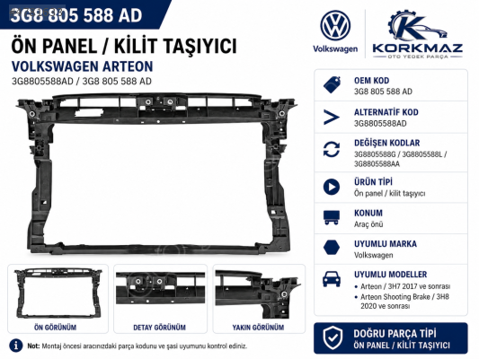 3G8805588AA Volkswagen Arteon Ön Panel