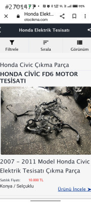 Honda civiç fd6 motor tesisatı